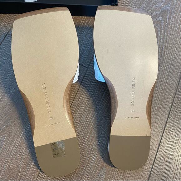 BOTTEGA VENETA Woven Leather Wood Square Toe Flat Sandals Slides Pelle Nappa - Picture 5 of 7